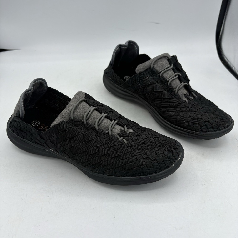 Bernie Mev Shoes Womens Size 6.5 EU 37 Victoria Black Slip On Woven Sneaker